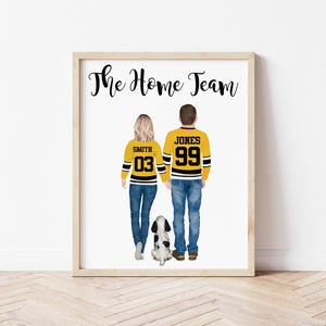 Ice Hockey Couple Personalized Portrait, Digital Download with Custom Pet Options