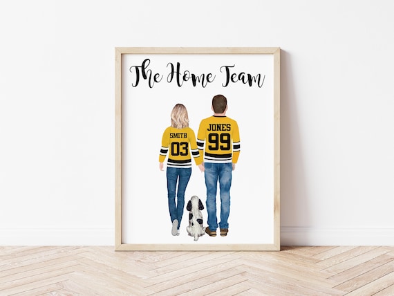 Ice Hockey Couple Personalized Portrait, Digital Download with Custom Pet Options