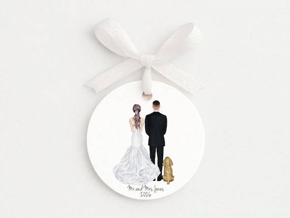 Custom Wedding Portrait Ornament With Pets, Gifts for the Couple