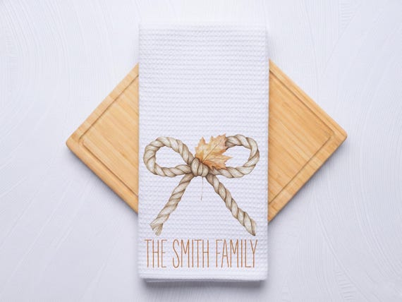 Sailor Knot Bow Personalized Coastal Hand Towel for Kitchen and Bathroom