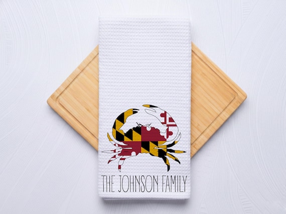 Maryland Flag Crab Towel, Personalized for Kitchen and Bath