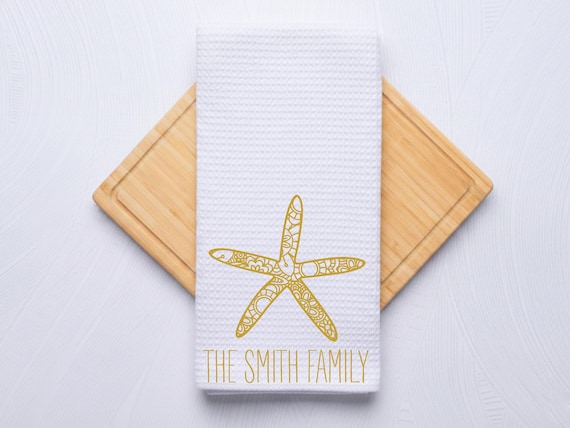 Starfish Outline Personalized Kitchen and Bath Towel