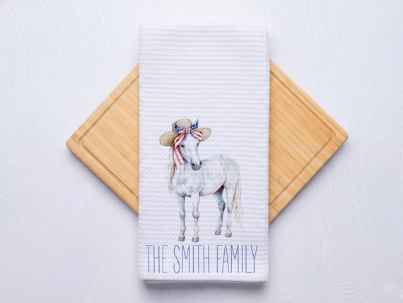 Stars and Stripes Horse Towel for Kitchen and Bathrooms, Coastal Hostess Gift