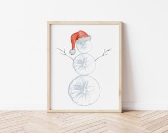 Sand Dollar Snowman Portrait: Coastal Christmas Wall Art (Digital Download)