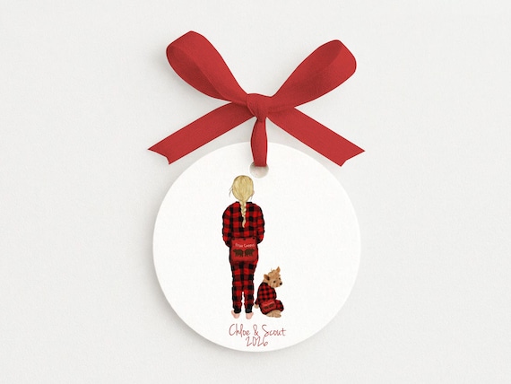 Kid and Pet Christmas Personalized Portrait Ornament Gift