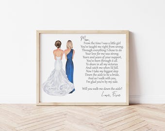 Mother of the Bride Personalized Portrait, Walk Me Down the Aisle Poem
