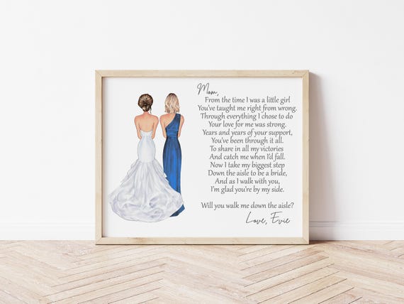 Mother of the Bride Personalized Portrait, Walk Me Down the Aisle Poem