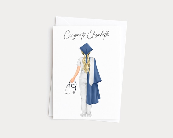 Nurse Graduation Card for Doctor PHD Medical Custom Portrait Illustration