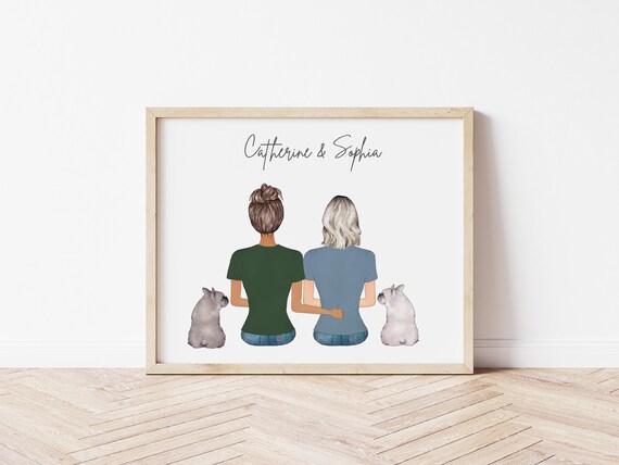 Lesbian Couple Portrait: Personalized Engagement Gift (Digital Download)