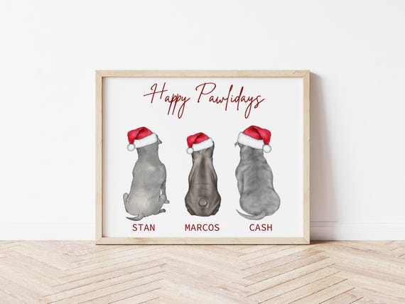 Happy Pawlidays Personalized Christmas Wall Art • Pet Portrait • Custom Dog Illustration Digital Download