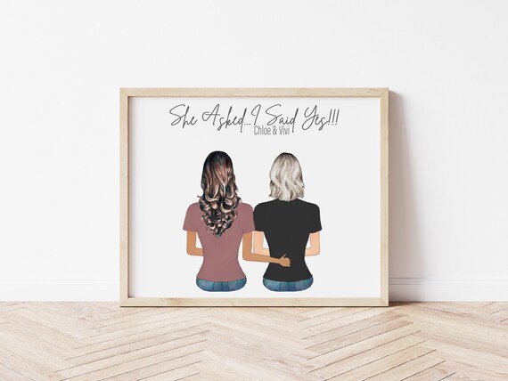 She Asked I Said Yes Lesbian Couple Engagement Gift: Digital Download