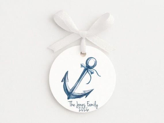 Custom Family Ornaments with Anchor, Whale, Helm or Life Preserver