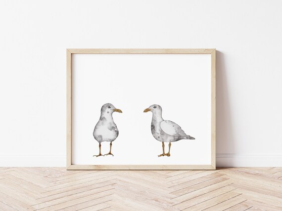 Quirky Seagull Print - Beach House Decor - Digital Download - Nautical Home Accent