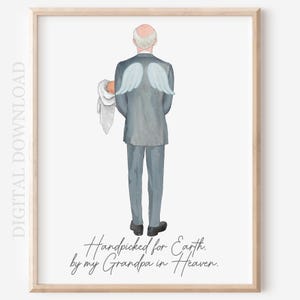 Personalized Grandfather in Heaven Portrait, Custom Baby Shower Gift, Handpicked for Earth by Someone in Heaven Portrait, Personalized Gift