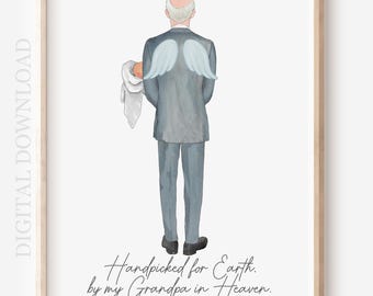 Personalized Grandfather in Heaven Portrait, Custom Baby Shower Gift, Handpicked for Earth by Someone in Heaven Portrait, Personalized Gift