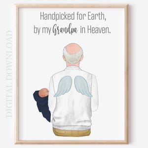 Grandpa in Heaven Personalized Portrait: New Baby Memorial Gift (Digital Download)