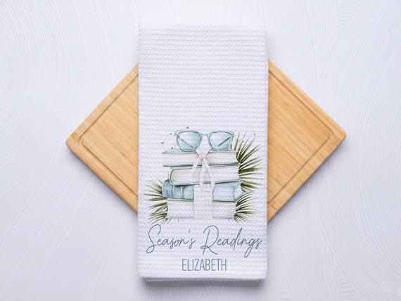 Book Club Surprise Coastal Christmas Hand Towel for Nautical Kitchen & Bathroom
