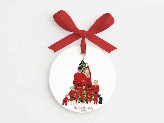 Matching Family PJs Christmas Ornament Personalized with Custom Portrait Pets
