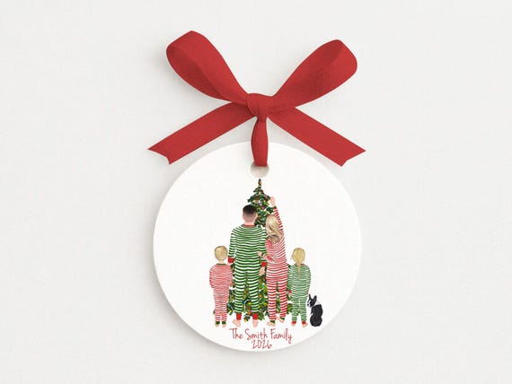 Matching Family PJs Christmas Ornament Personalized with Custom Portrait Pets