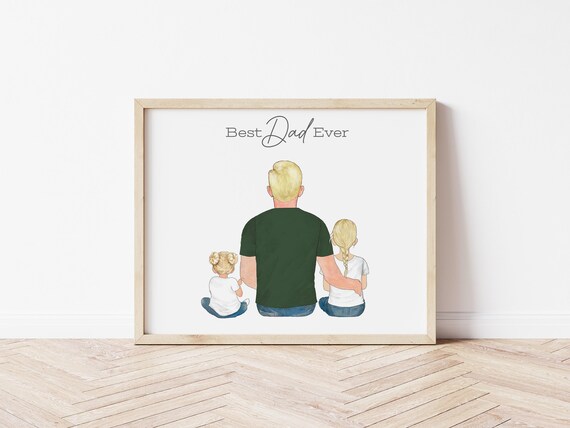 Best Dad Ever Personalized Father & Child Portrait, Digital Download Gift