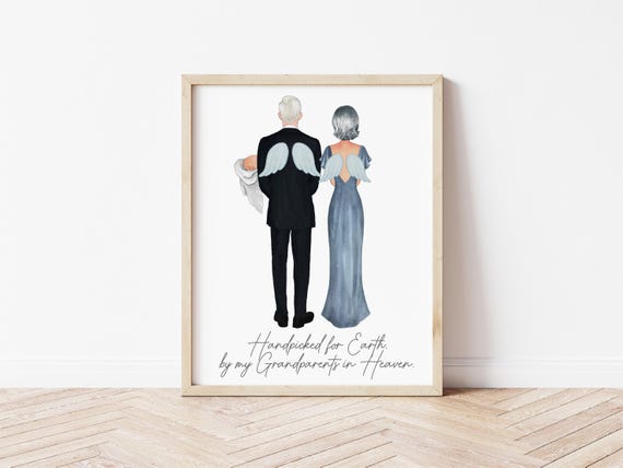 Grandparents In Heaven • Portrait Art • Handpicked for Earth • Rememberance • Baby Shower Memorial