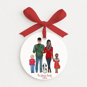 Family Christmas Ornament with Pets, Personalized Portrait Drawing