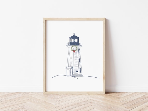 Coastal Lighthouse Christmas Wall Art • Digital Download • Nautical Holiday Decor
