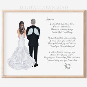 Vater der Braut Personalisiertes Erinnerungshochzeits-Porträtgeschenk, personalisiertes Hochzeitsgedicht, in Erinnerung an Papa, Hochzeitstag-Gedenktisch