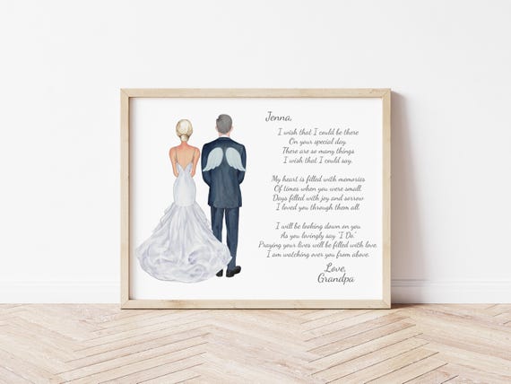 Grandfather of the Bride Memorial Portrait, Personalized Digital Download for Wedding Day