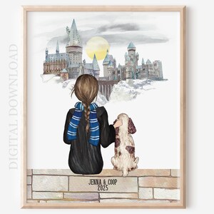 Personalized Wizard Best Friends and Pet Digital Download Portrait, Custom Illustration Gift for Girls & Boys, New Puppy or Kitty Cat or Dog