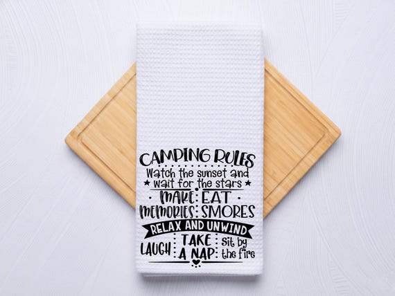 Camping Rules Sign Waffle Weave Towel: Camper Decor Gift