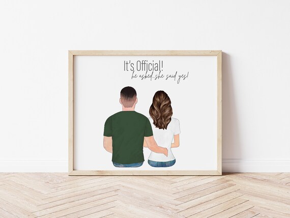 Personalized Engagement Portrait, Custom Couple Art (Digital Download)
