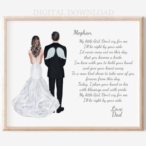 Vater der Braut personalisierte Erinnerung Geschenk, druckbare digitale Download Porträt, individuelles Geschenk für Braut verstorben Eltern, Vater verstorben