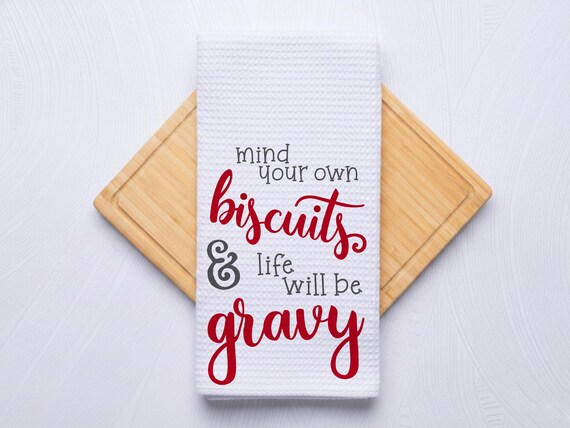 Personalized Kitchen Hand Towel • Biscuits and Gravy • Farmhouse Decor • Waffle Weave • Housewarming • Hostess
