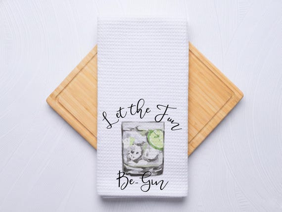 Let the Fun Be Gin Kitchen Hand Towel, Personalized Gift for Him