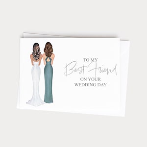 Best Friend Wedding Day Greeting Card, Personalized Portraits
