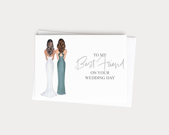 Best Friend Wedding Day Greeting Card, Personalized Portraits