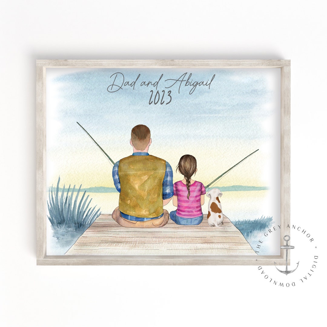 Personalized Fishing Scene Portrait for Grandfather or Father With