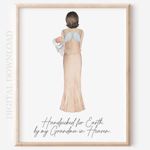 Personalisierte Großmutter im Himmel Porträt, individuelles Babyparty Geschenk, handverlesen für die Erde von jemandem im Himmel Porträt, personalisiertes Geschenk