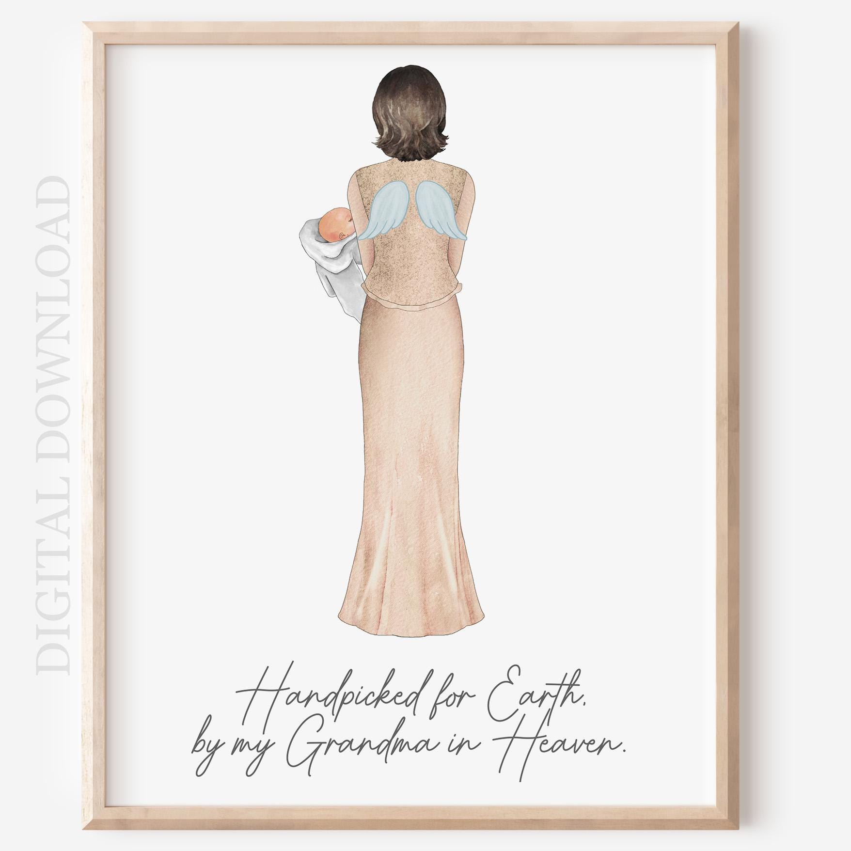 Personalized Grandmother in Heaven Portrait, Custom Baby Shower Gift, Handpicked for Earth by Someone in Heaven Portrait, Personalized Gift