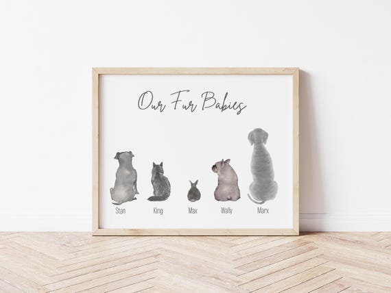 Our Fur Babies Personalized Pet Portrait: Custom Cat & Dog Illustration (Digital Download)