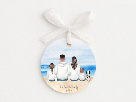Custom Portrait Ornament for Families and Pets, Personalized Beach Gift