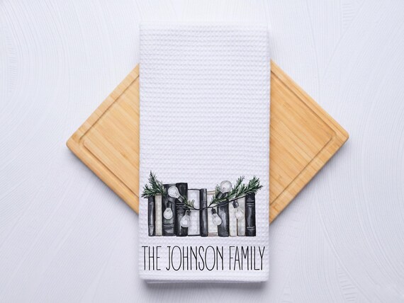Christmas Bookish Gift Personalized Black Hand Towel for Kitchen and Bath