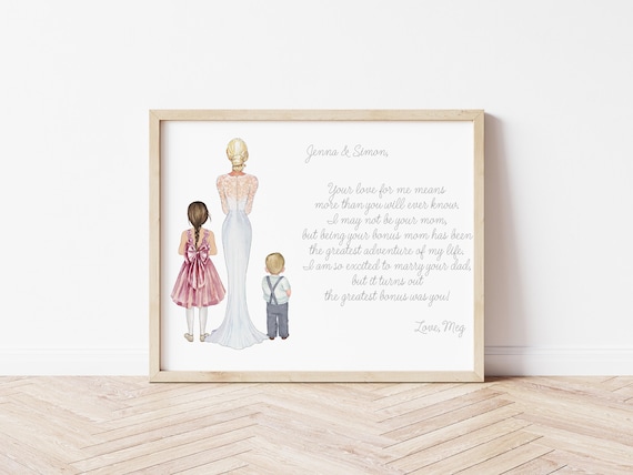 Personalized Stepmother Wedding Gift, Blended Family Illustration (Digital Download 8x10 JPEG)