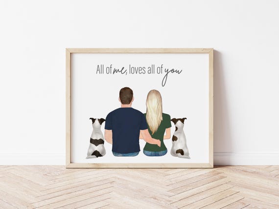 Custom Couple and Pet Portrait, Personalized Anniversary Gift (Digital Download)