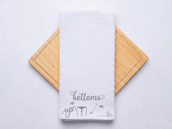 Custom Bottoms Up Wine Towel • Unique Printed Bar Gift for Hostess • Housewarming