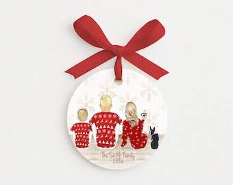 Matching Family PJs Christmas Ornament Personalized with Custom Portrait Pets