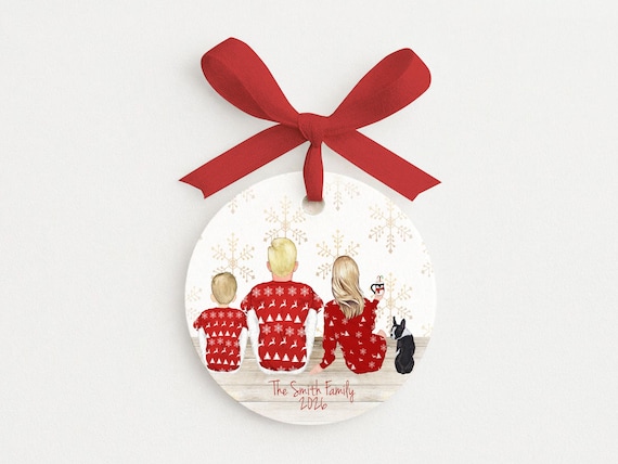 Matching Family PJs Christmas Ornament Personalized with Custom Portrait Pets