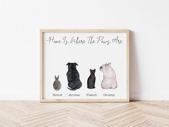 Where the Paws Are Personalized Pet Portrait Gift: Home Decor Art (Digital Download)