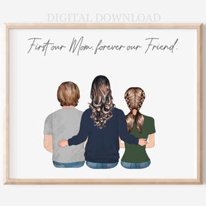 Personalized Mother&#39;s Day Portrait Gift: Custom Family Illustration (Digital Download)